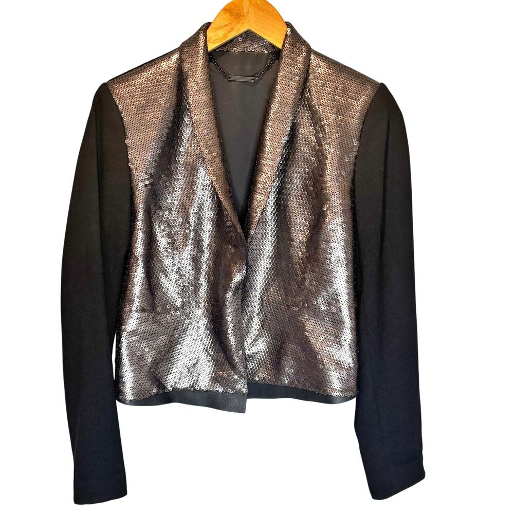 Elie Tahari Black Cropped Blazer With Gray Sequins - size 4